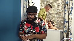 Voluptuous amateur woman is fucking one of her partner's friends while others are playing poker