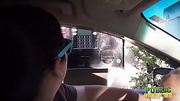 Naughty amateur babe, Cassidy is giving amazing handjobs to a friend, in the back of a car