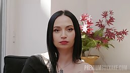 Classy brunette, Darsi Devil is pleasing men with her lips and eating loads of fresh cum