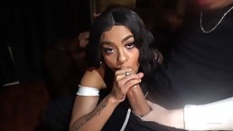 Insatiable girls are taking turns sucking a rock hard dick in front of the camera
