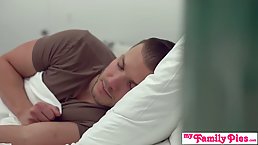 Seductive brunette is holding her leg lifted high while her step- brother is fucking her brains out