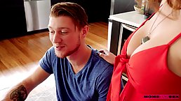 Red haired woman is having a casual, ffm threesome in the middle of a beautiful day
