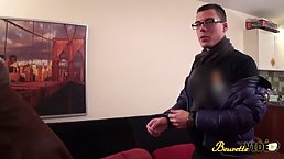 Slutty brunette is having hardcore sex with a random guy and expecting to get a cumshot