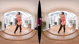 Curvaceous brunette in erotic, red lingerie and stockings, Kylie K is posing and teasing all day