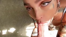 Inked teen brunette with natural breasts is getting fucked from the back and enjoying it a lot