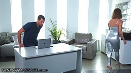 Horny blonde is getting her pussy licked before having anal sex with her handsome masseur