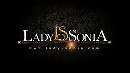 Lady Sonia is proudly diaplaying her big tits in front of the camera, before masturbating