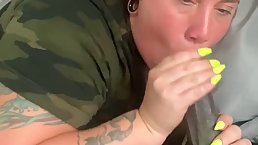 Chubby woman with tattoos is sucking dicks like a pro and enjoying while getting fucked from behind