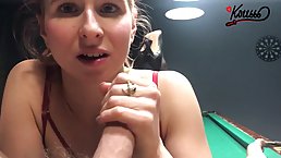 Slim babe in erotic lingerie is sucking her lover's cock as deep as she can