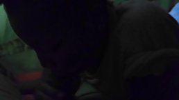 Ebony babe is gently rubbing and sucking her lover's dick, in the middle of the night