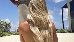 Busty blonde babe is having casual sex from the back with her personal trainer and enjoying it