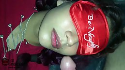 Amateur babe is sucking dick and getting fucked in front of the camera, late at night