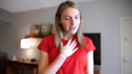 Confused blonde in red gets hypnotized and exposed her adorable feet before making an ahegao face