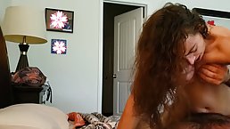 Amateur brunette lady is cheating on her husband with a man she has recently met