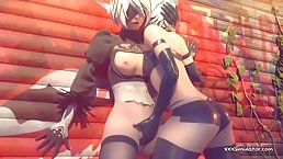 Big ass, Anime blonde is holding her legs lifted high while having anal sex with her lover