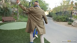Curvaceous Ebony cock teaser is riding a rock hard dick in a local park and enjoying it