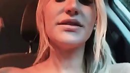Married blonde woman with big, firm tits is masturbating in the car and enjoying it a lot