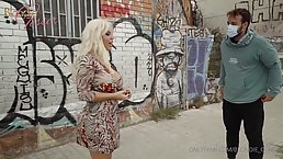 Blondie fesser fucks stranger outside