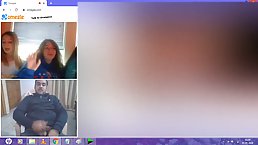 Frisky girls are watching a horny man jerking off on live cam and enjoying the view