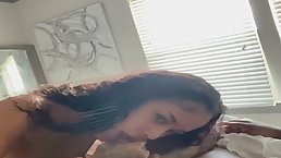 Cock loving, Ebony girl, Min Blu is giving a blowjob to her new lover, in the morning