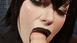 Mavis is sucking a big, fake dick in front of the camera and expecting a facial cumshot