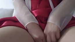 Korean babe with a perfectly shaved pussy is using a vibrator while masturbating at home 
