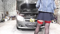 Naked Blonde MILF in Car Repair Shop Repairs Client Auto No Panties Under Skirt No Bra Without Panties in Public MILF | xHamster