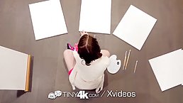 Petite teen brunette with small tits is riding a rock hard dick and moaning while cumming