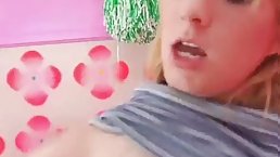 Sweet blonde teen with natural breasts is bouncing up and down while fucking her ex