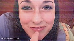 Sweet blonde babe with small tits is giving a blowjob to her roommate, before getting fucked