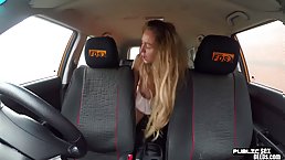 MILF big titted driver doggy styled by instructor in car