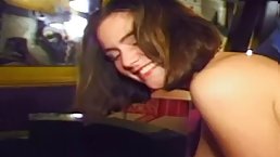 Flirty British teen brunette with small tits is about to make her first porn video