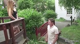 Slutty German teen is eagerly sucking her lover's cock and spreading up wide to get fucked