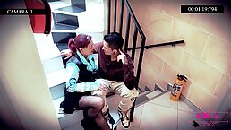 Red haired, Latin babe, Alizz Kat is sucking her neighbor's cock and getting fucked from the back