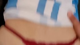 Horny babe from Argentina is having sex with a guy from Australia while watching a football game