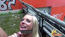 Insatiable blonde woman is getting fucked in a public place, in the middle of the day