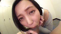 Big butt Japanese woman likes to get a massive cumshot after sucking her lover's hard dick