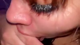 Latin brunette is sucking a rock hard cock in front of the camera and enjoying it