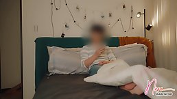 Sexy brunette is getting nailed in a doggy- style position, in the middle of the night