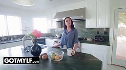 Big tits brunete MILF titjobs and gets fucked POV