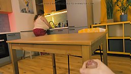 Huge tittied BBW helps her stepson with jerking off