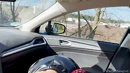 Busty blonde whore gets fucked in the car