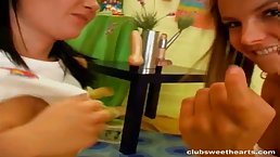 Young lez girls fuck each other with some toys
