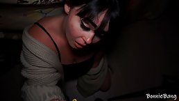 Brunette babe with yellow manicure blowjobs and handjobs POV