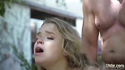 Petite blonde slut Alexa Flexy gets fucked by old gardener