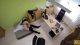 Amateur blonde MILF doggystyled in the office
