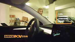 Pretty blonde Veronica Leal gives ass in the car (POV)