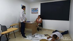 Mature Latina BBW teacher Miss Roxana gets doubledicking in the classroom