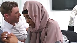 Ebony muslim babe in Hijab Milu Blaze gets pounded by her white stepbro