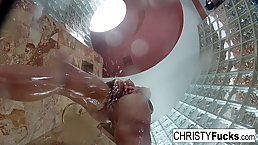 Busty tattooed brunette Christy Mack takes steamy shower